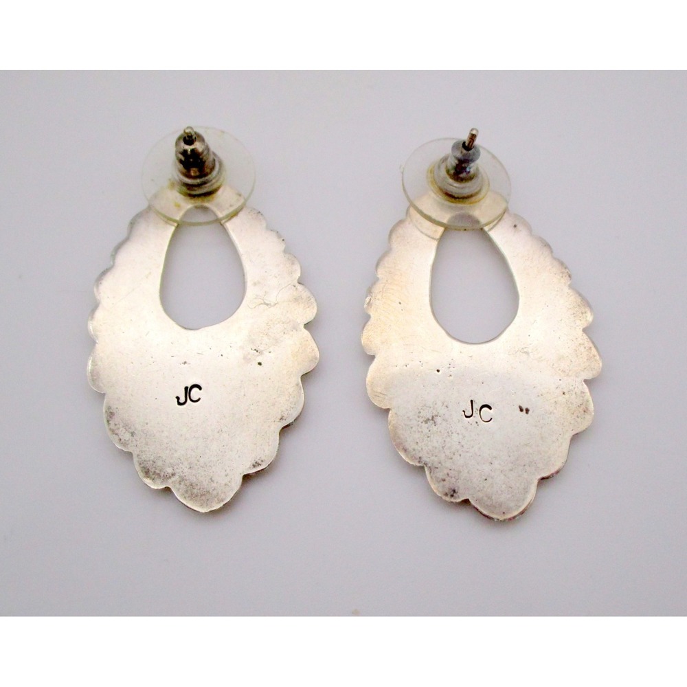 Vintage Silver Signed JC Navajo Post Earrings Jeffrey Castillo? Southwest Design - Picture 4 of 5